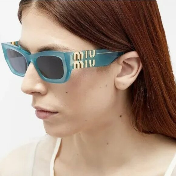 Miu Miu MU09WS 19L09T BRAND NEW Sunglasses Ivy Opal Dark Grey Rectangle Women - Picture 11 of 12